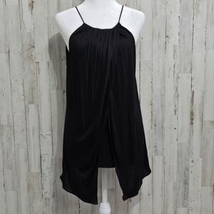 White House Black Market Black Rayon Drape Halter Surplice Tank Tunic Top Small
